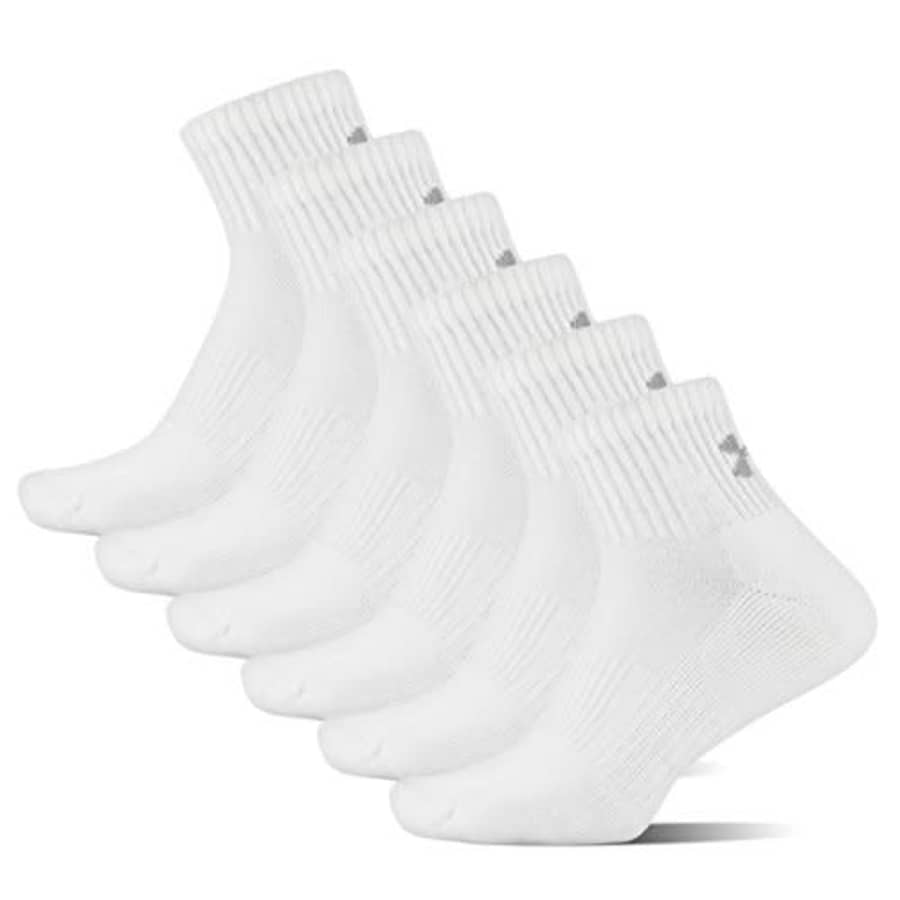 Under Armour Adult Cotton Quarter Socks, Multipairs, White/Gray (6-Pairs), Large for $29 Under Armour Adult Cotton Quarter Socks, Multipairs, White/Gray (6-Pairs), Large for $29