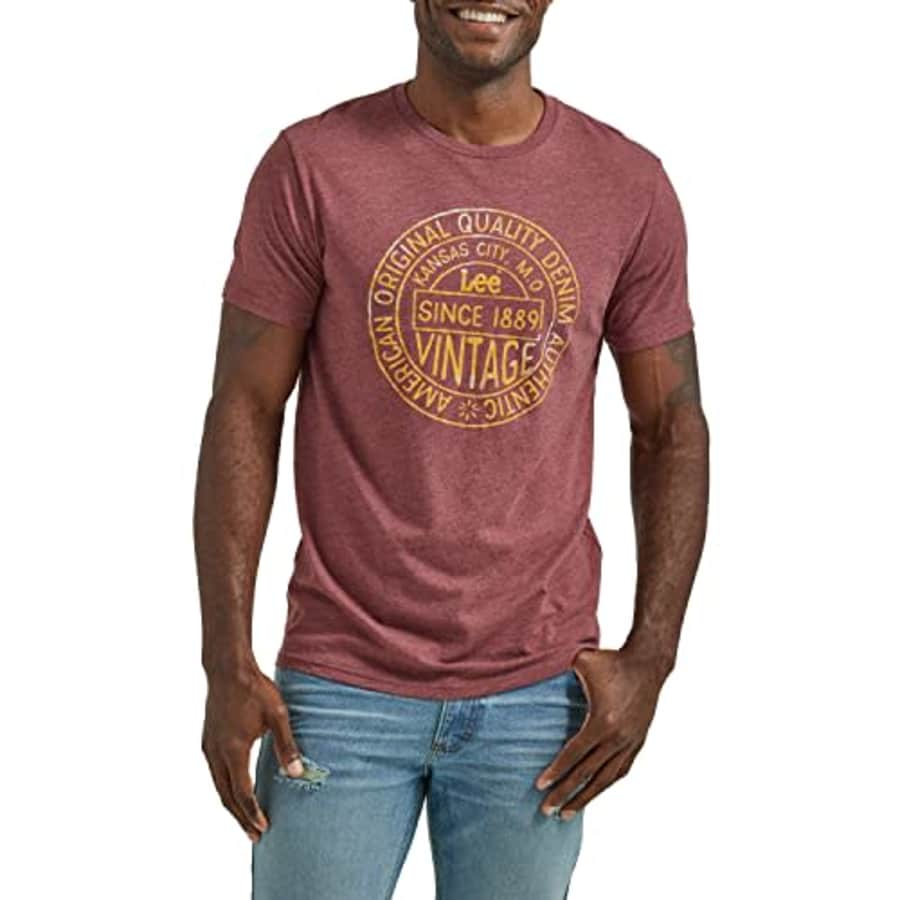 Lee Jeans Lee Men's Short Sleeve Graphic T-Shirt, Burgundy Heather Vintage Denim for $12 Lee Jeans Lee Men's Short Sleeve Graphic T-Shirt, Burgundy Heather Vintage Denim for $12