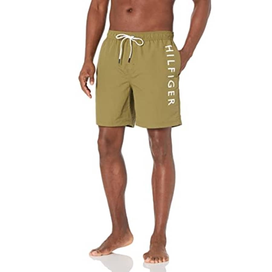 Tommy Hilfiger mens Hilfiger 7 Swim Trunks, Wild Olive, Small US for $62