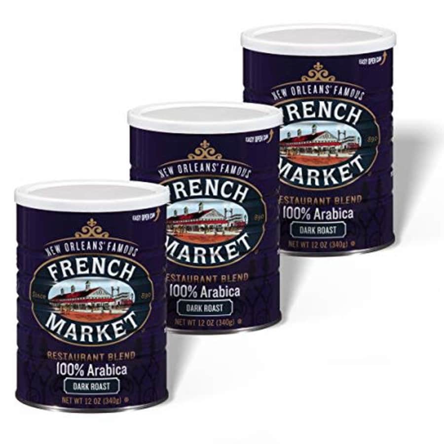 French Market Coffee, Restaurant Blend Dark Roast, 12 Ounce Can (Pack of 3) for $20 French Market Coffee, Restaurant Blend Dark Roast, 12 Ounce Can (Pack of 3) for $20