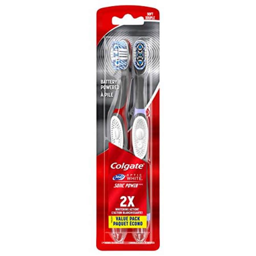 Colgate, 360 Optic White Sonic Battery Powered Vibrating Toothbrush Soft, 2 Count for $15