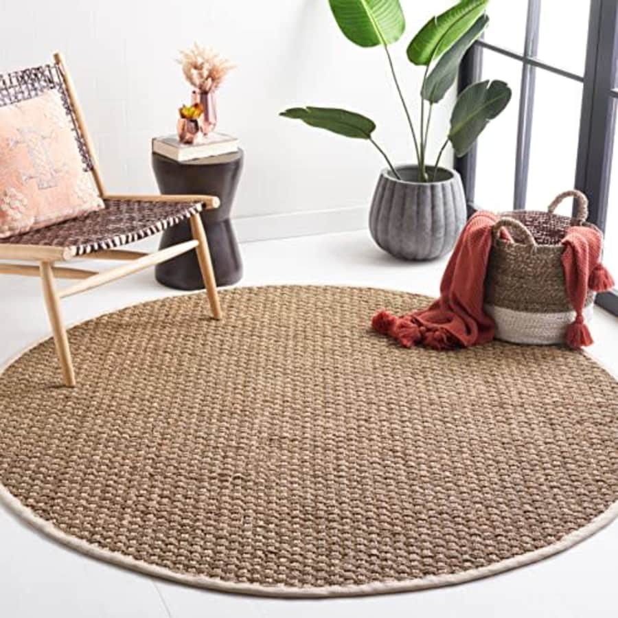 SAFAVIEH Natural Fiber Collection Area Rug - 4' Round, Natural & Ivory, Border Basketweave Seagrass for $51