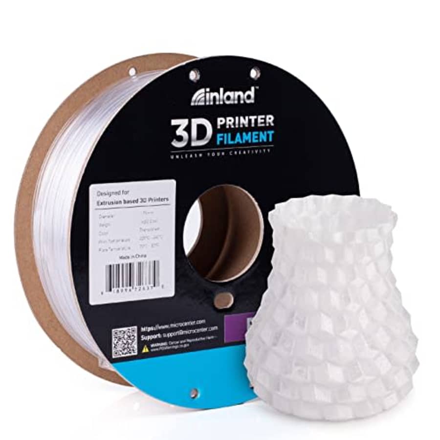 Inland 1.75mm Transparent PETG 3D Printer Filament, Dimensional Accuracy +/- 0.03 mm - 1kg for $23 Inland 1.75mm Transparent PETG 3D Printer Filament, Dimensional Accuracy +/- 0.03 mm - 1kg for $23