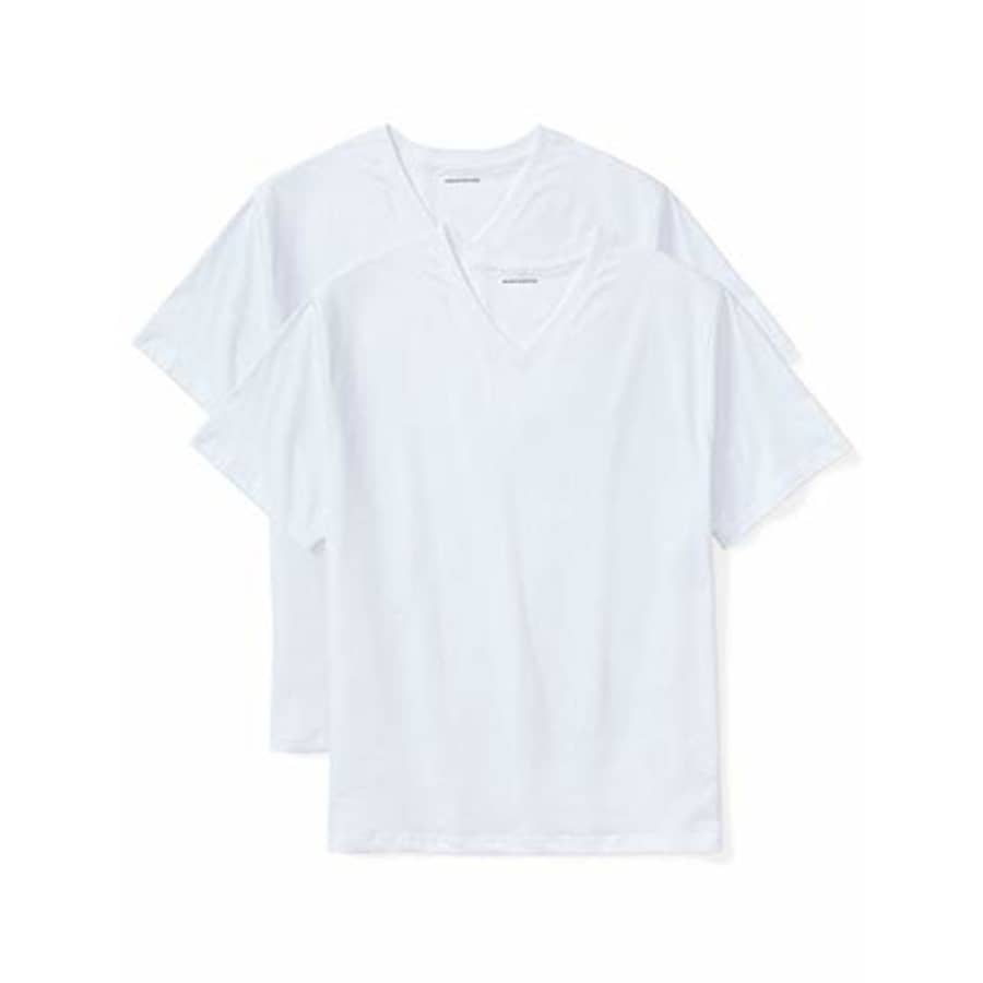 Amazon Essentials Men's Big & Tall 2-Pack Short-Sleeve V-Neck T-Shirt fit by DXL, White, 3X Tall for $25