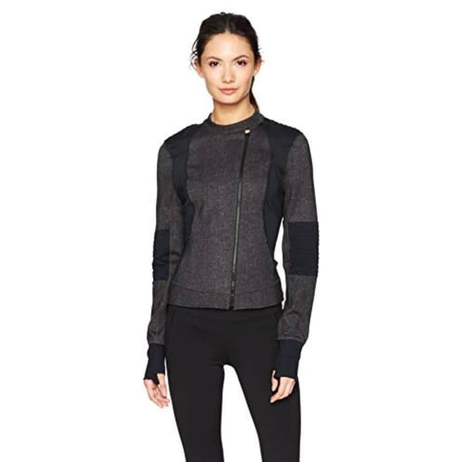 SHAPE activewear Women's Moto Jacket, Black Denim, M for $49