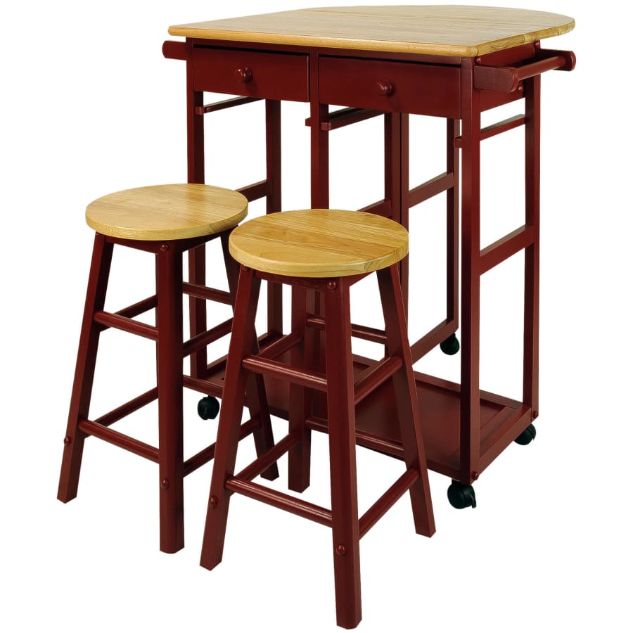 Casual Home Solid Wood Drop-Leaf Breakfast Cart w/ 2 Stools for $110