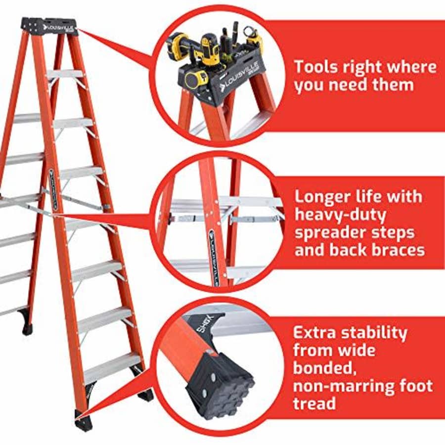 Louisville Ladder 8-Foot Fiberglass Step Ladder, 375-Pound Capacity, FS1408HD for $221