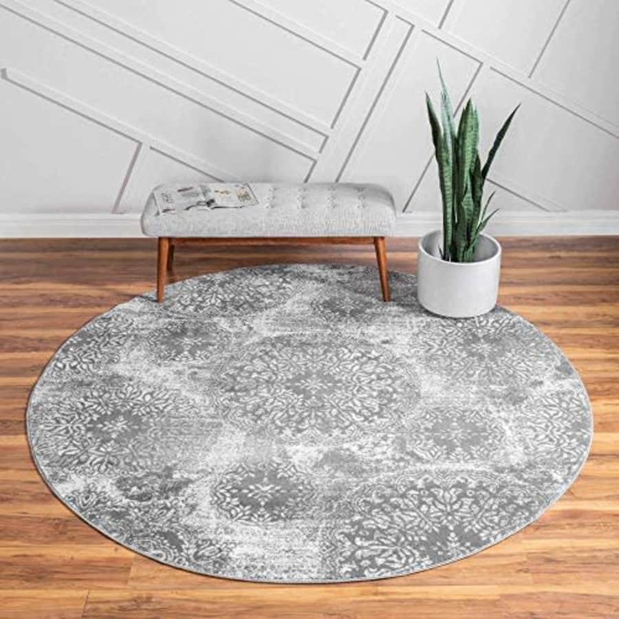 Unique Loom Sofia Collection Traditional Vintage Round Rug, 5', Gray/Ivory for $59 Unique Loom Sofia Collection Traditional Vintage Round Rug, 5', Gray/Ivory for $59
