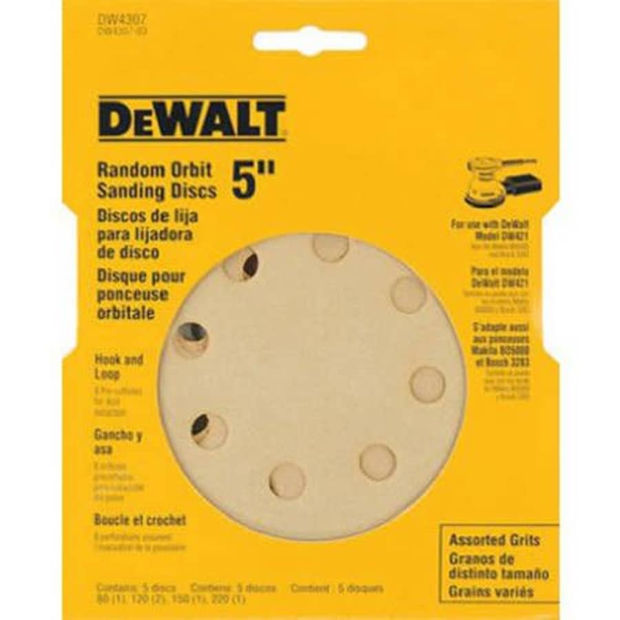 DEWALT DW4307 5-Inch 8 Hole Assortment Hook and Loop Random Orbit Sandpaper (5-Pack) for $8