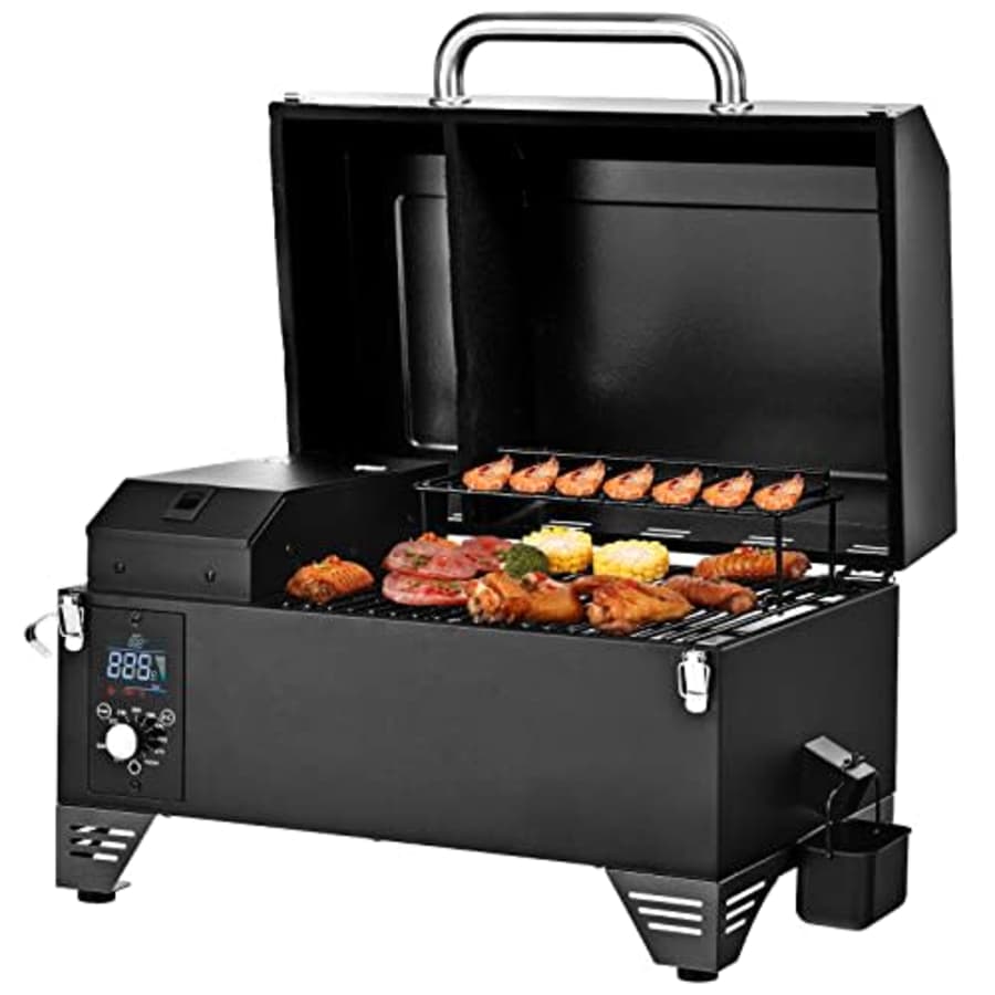 Giantex Portable Pellet Grill and Smoker, 8 in 1 Tabletop Pellet Grill, 256 sq.in Cooking Area for $260
