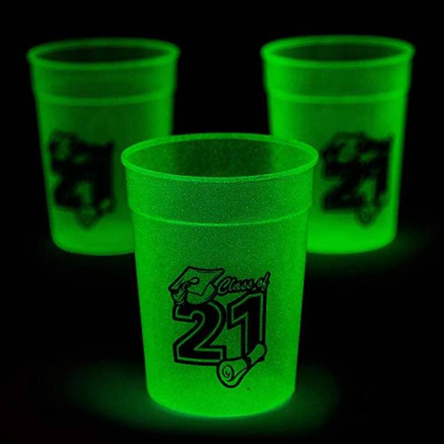 Fun Express Class of 2021 Glow-in-the-Dark Plastic Cups - Set of 12, each holds 8 oz - Graduation Party Supplies for $16 Fun Express Class of 2021 Glow-in-the-Dark Plastic Cups - Set of 12, each holds 8 oz - Graduation Party Supplies for $16