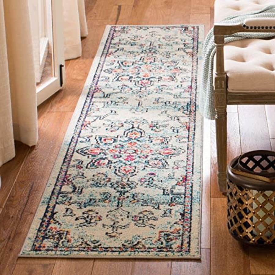SAFAVIEH Madison Collection 2'2" x 10' Cream/Blue MAD473B Boho Chic Medallion Distressed for $50 SAFAVIEH Madison Collection 2'2" x 10' Cream/Blue MAD473B Boho Chic Medallion Distressed for $50