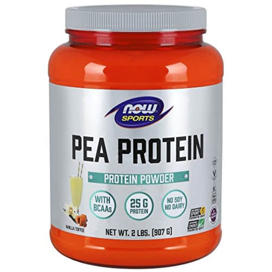 Now Foods NOW Sports Nutrition, Pea Protein 25 G With BCAAs, Easily Digested, Vanilla Toffee Powder, 2-Pound for $26
