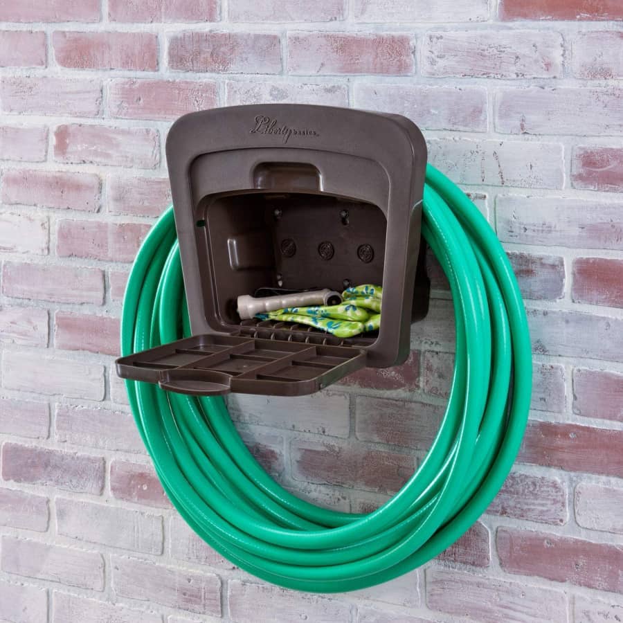 Liberty Garden Hose Hanger with Storage Compartment for $19