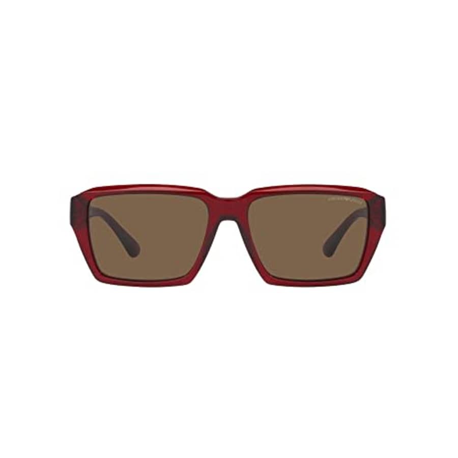 Emporio Armani Men's EA4186 Rectangular Sunglasses, Shiny Transparent Red/Dark Brown, 58 mm for $87