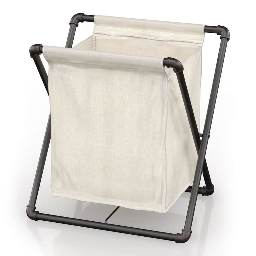 Byron Off-White Canvas and Sand Black Pipe Metal Urban Laundry Hamper for $20 Byron Off-White Canvas and Sand Black Pipe Metal Urban Laundry Hamper for $20