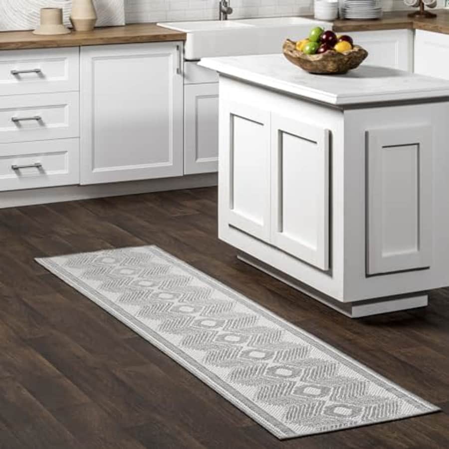 nuLOOM Ranya Tribal Indoor/Outdoor Runner Rug, 2' x 8', Light Grey for $20