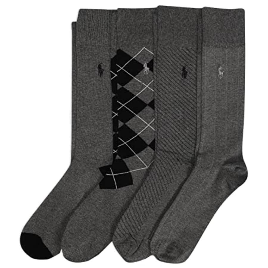 POLO RALPH LAUREN Men's Assorted Pattern Dress Crew Socks 4 Pair Pack - Soft and Lightweight Cotton for $45