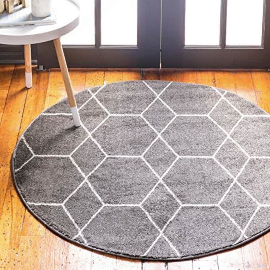 Unique Loom Trellis Frieze Collection Lattice Moroccan Geometric Modern Dark Gray Round Rug (4' 0 x for $26