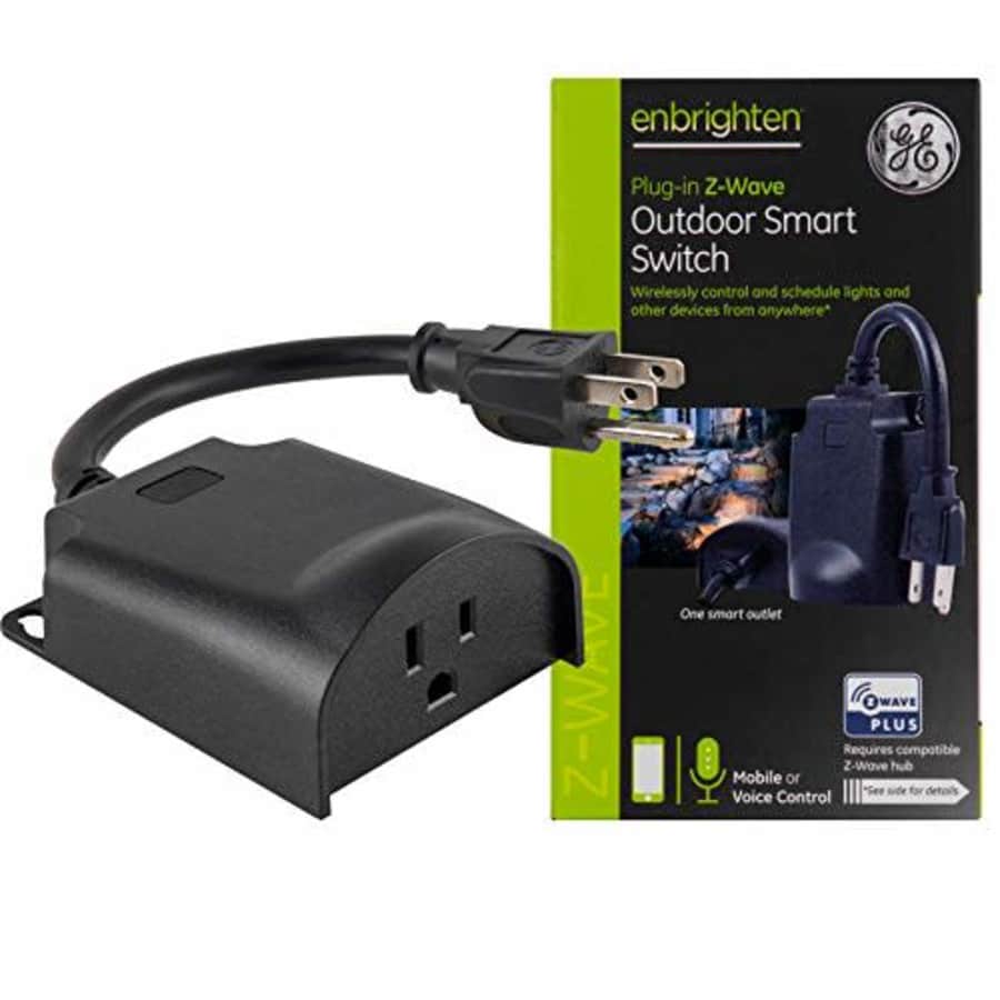 GE Enbrighten Z-Wave Plus Smart Outdoor Switch, 1-Outlet Plug-In (2nd Gen.), Weather-Resistant, for $39 GE Enbrighten Z-Wave Plus Smart Outdoor Switch, 1-Outlet Plug-In (2nd Gen.), Weather-Resistant, for $39