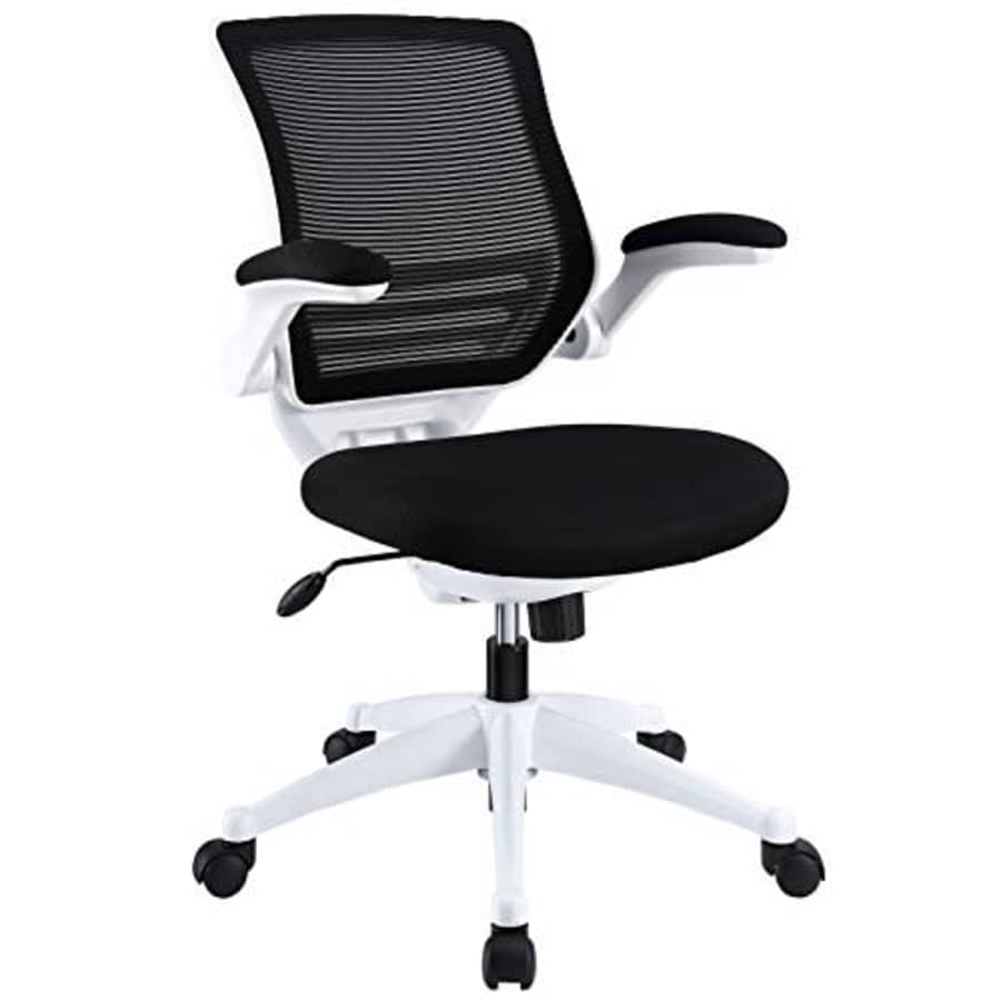 Modway Edge Mesh Back and Black Mesh Seat Office Chair With White Base And Flip-Up Arms in Black for $214