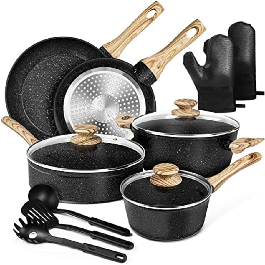 MICHELANGELO Granite Pots and Pans Set Nonstick, 13 Piece Kitchen Cookware Sets with Ultra Nonstick for $120 MICHELANGELO Granite Pots and Pans Set Nonstick, 13 Piece Kitchen Cookware Sets with Ultra Nonstick for $120