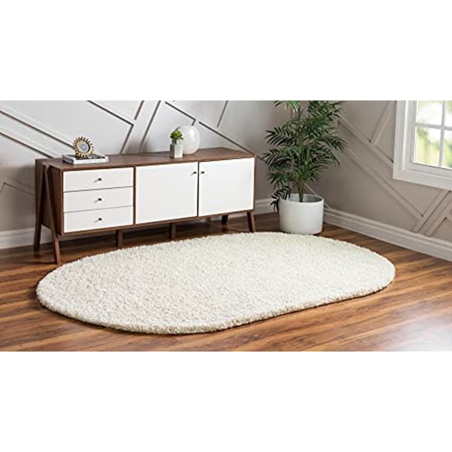 Unique Loom Solo Solid Shag Collection Area Modern Plush Rug Lush & Soft, 5' 0 x 8' 0, Ivory for $59