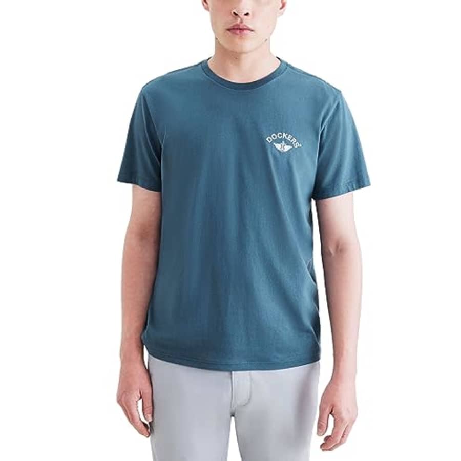 Dockers Men's Slim Fit Short Sleeve Graphic Tee Shirt, Blue Fusion, X-Large for $13