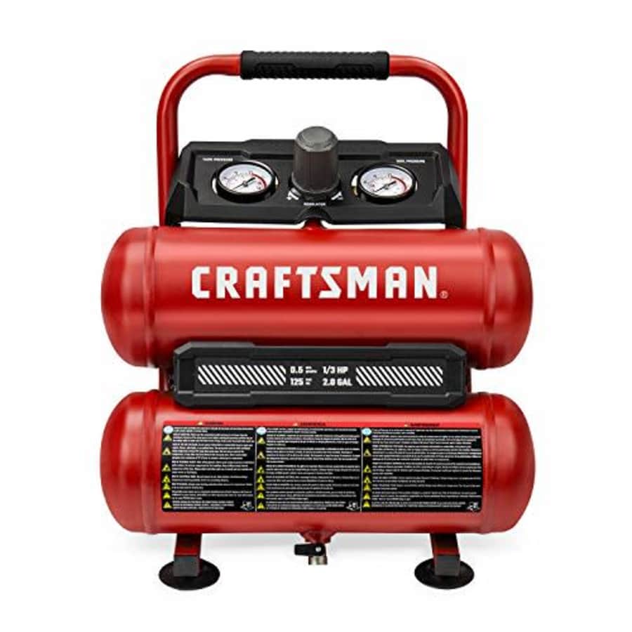 CRAFTSMAN Air Compressor, 2 Gallon Portable Air Compressor, Twin Tank, 1/3 HP Oil-Free Max 125 PSI for $186 CRAFTSMAN Air Compressor, 2 Gallon Portable Air Compressor, Twin Tank, 1/3 HP Oil-Free Max 125 PSI for $186