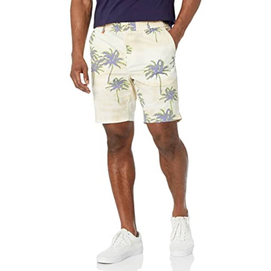BOSS Men's Print Cotton Blend Shorts, Tropical Palm/Light Sand, 30R for $83