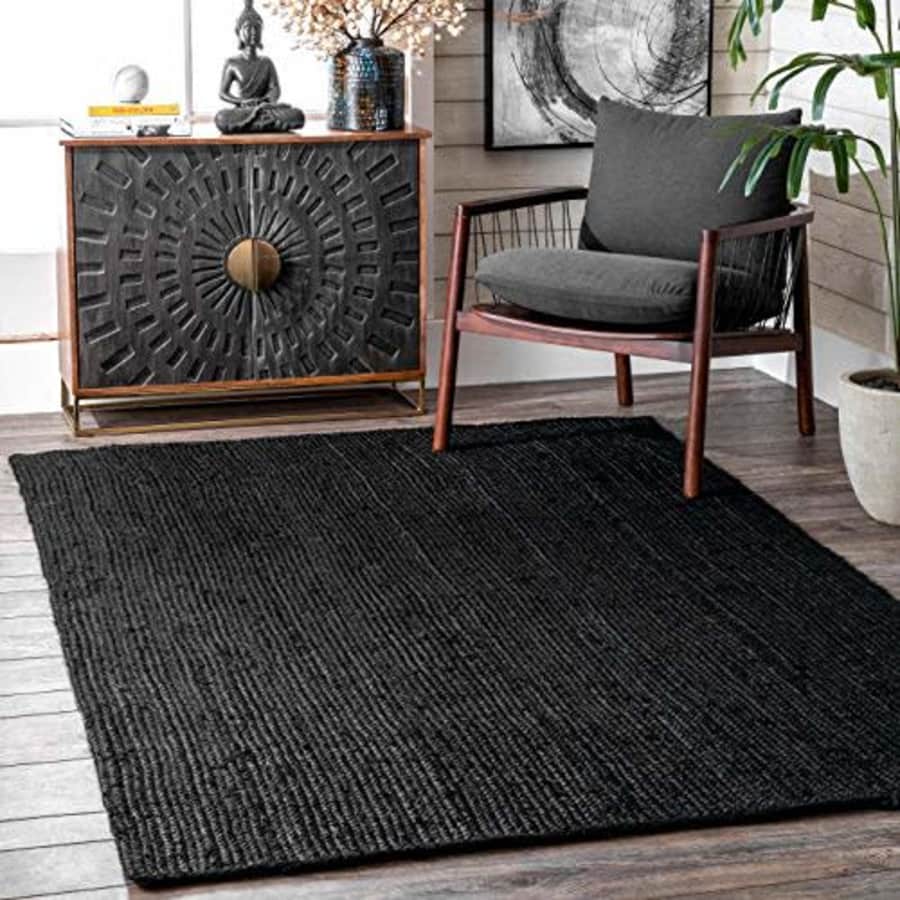 nuLOOM Rigo Hand Woven Farmhouse Jute Area Rug, 3' x 5', Black for $60
