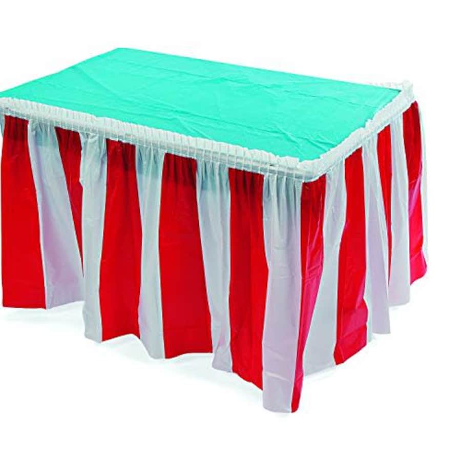 Fun Express Red and White Striped Table Skirt (1 Piece) Carnival & Event Party Supplies, Birthday for $14 Fun Express Red and White Striped Table Skirt (1 Piece) Carnival & Event Party Supplies, Birthday for $14