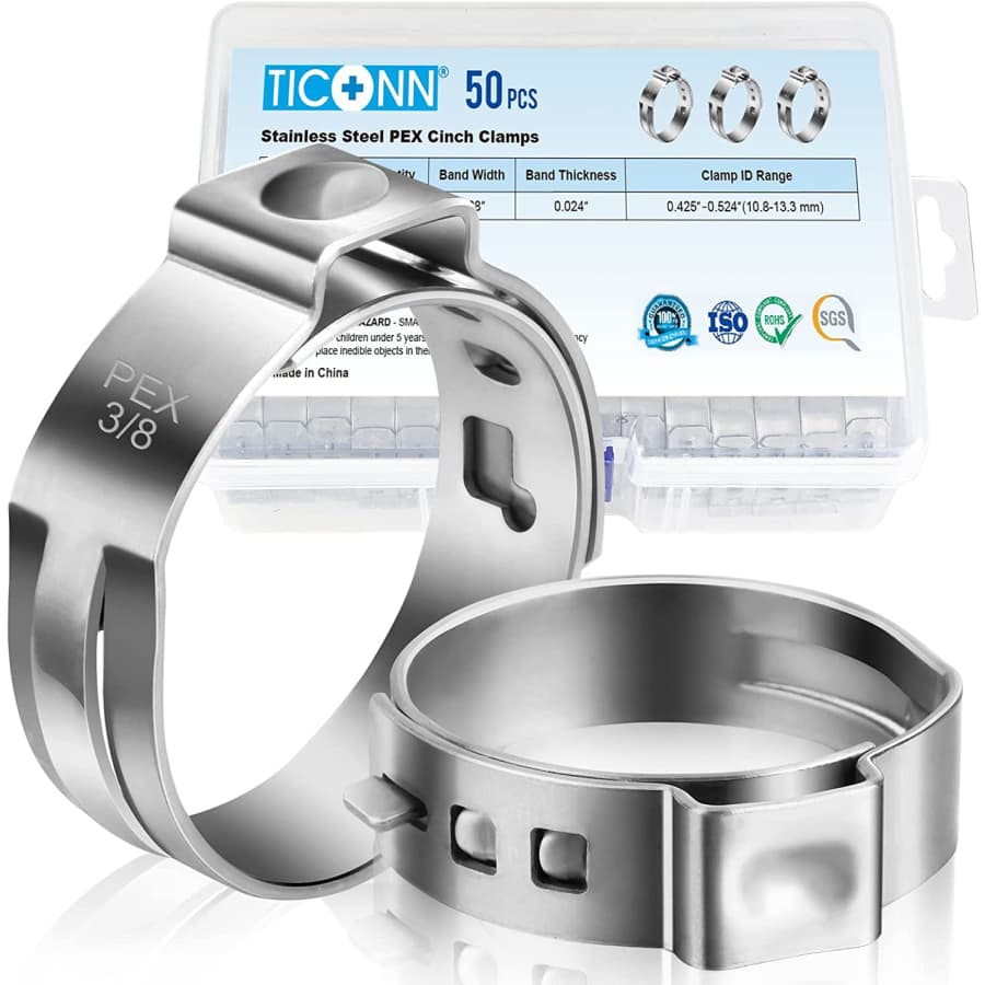 Ticonn 3/8" Pex Clinch Clamps 50-Count Pack for $10