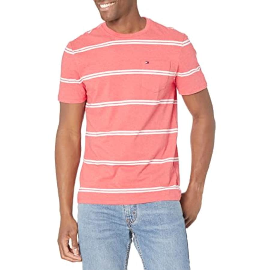 Tommy Hilfiger Men's Short Sleeve Crewneck T Shirt with Pocket, B0452 Red Heather, SM for $22 Tommy Hilfiger Men's Short Sleeve Crewneck T Shirt with Pocket, B0452 Red Heather, SM for $22