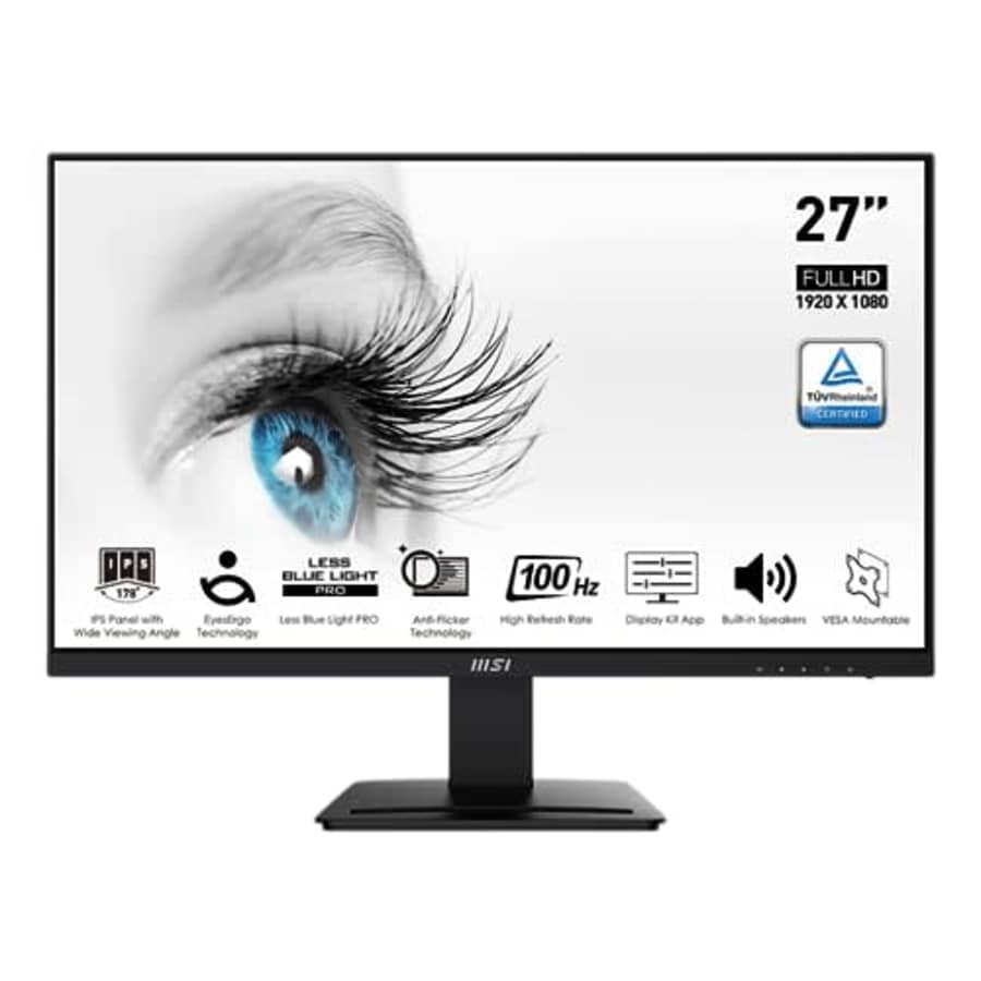 MSI Pro MP273A, 27" Monitor, 1920 x 1080 (FHD), IPS, 100Hz, TUV Certified Eyesight Protection, 4ms, for $110