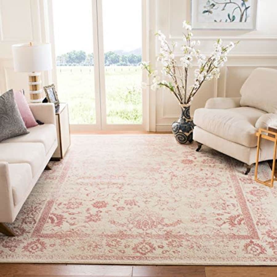 SAFAVIEH Adirondack Collection 6' Square Ivory / Rose ADR109H Oriental Distressed Non-Shedding for $55