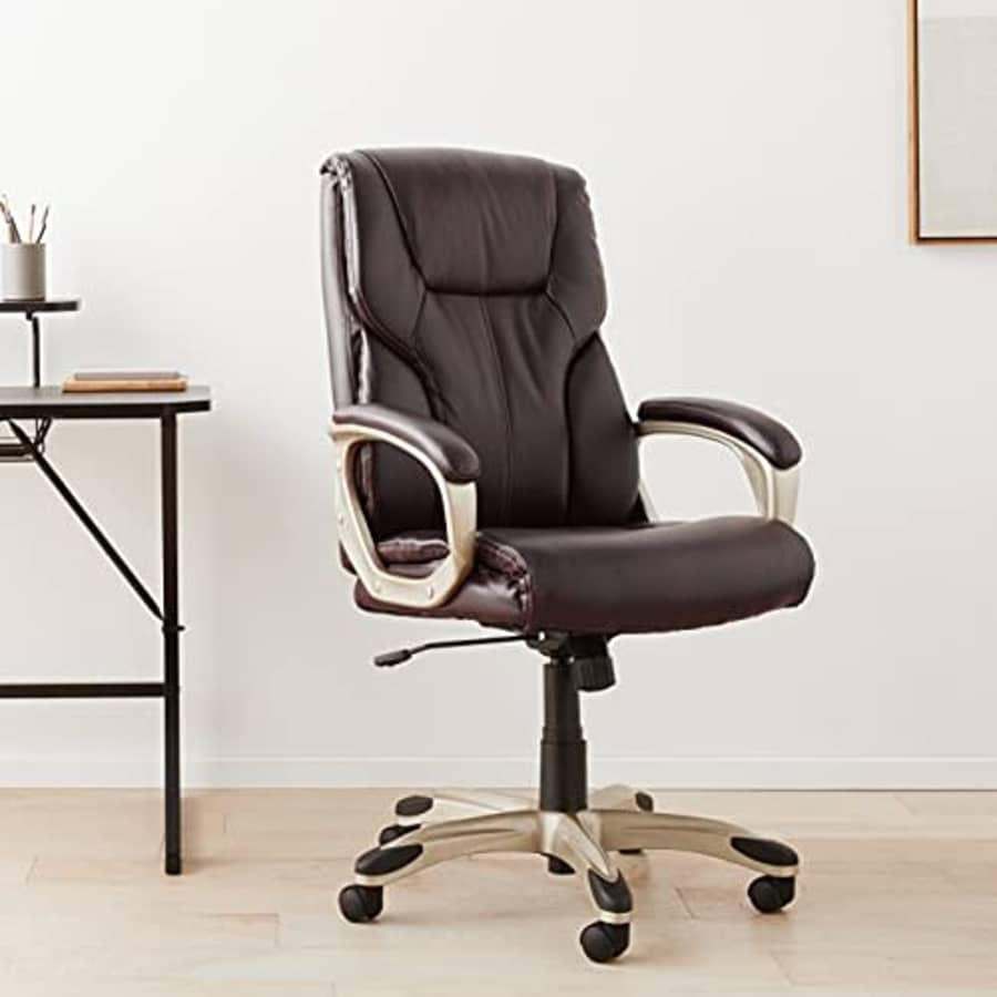 Amazon Basics High-Back Executive, Swivel, Adjustable Office Desk Chair with Casters, Brown Bonded for $120