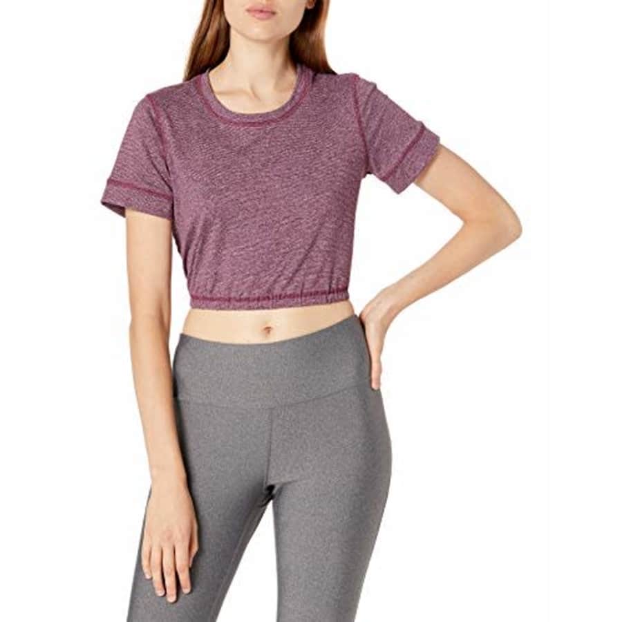 Splendid Women's Studio Activewear Workout Athletic Short Sleeve Crop Top, Potent Purple, M for $10