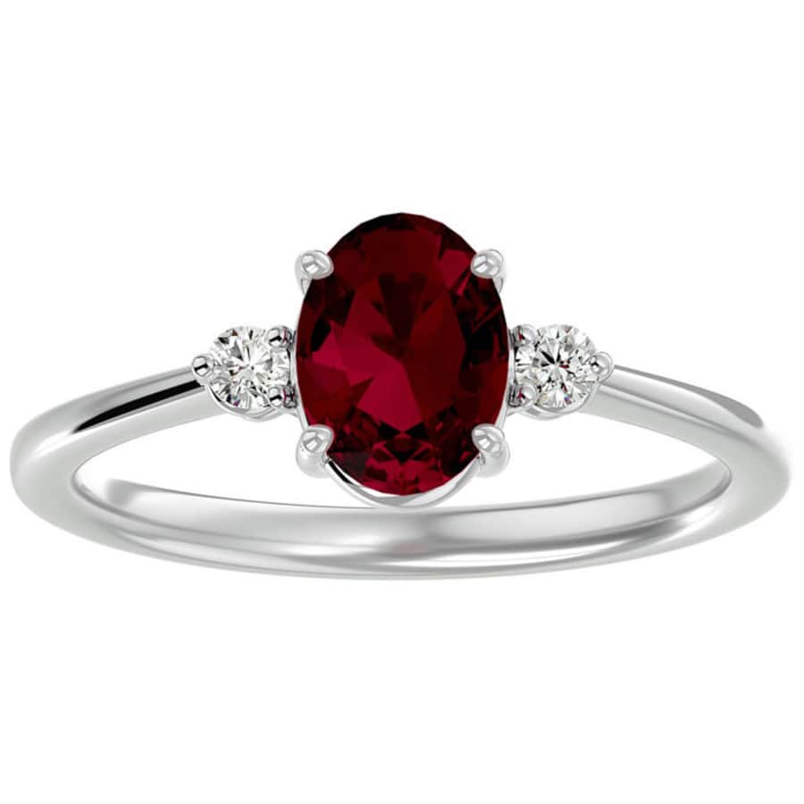 1.33-tcw. Oval Shape Created Ruby and Two Diamond Ring In Sterling Silver for $98 w/ $10 SuperJeweler Gift Card 1.33-tcw. Oval Shape Created Ruby and Two Diamond Ring In Sterling Silver for $98 w/ $10 SuperJeweler Gift Card