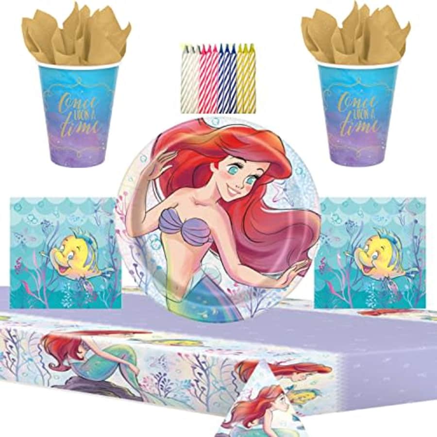 Disney The Little Mermaid Ariel Party Supplies Pack Serves 16: Dinner Plates Luncheon Napkins Cups for $18