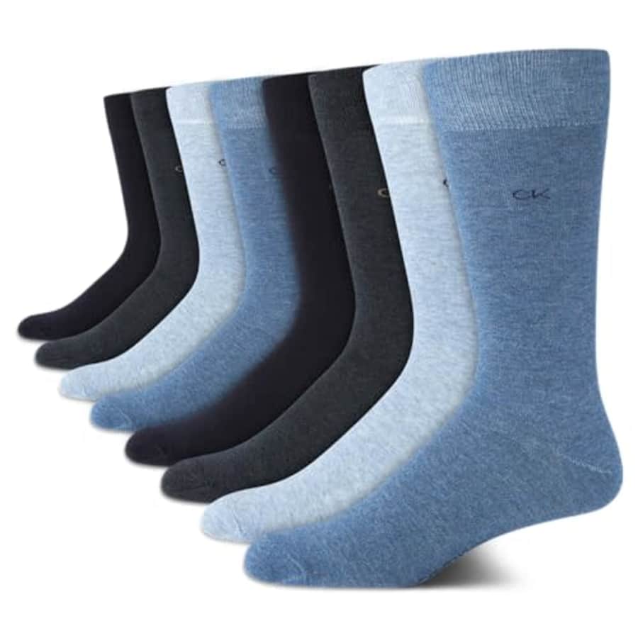 Calvin Klein Men's Dress Socks - Lightweight Cotton Blend Crew Socks (8 Pack), Size 7-12, Denim for $33 Calvin Klein Men's Dress Socks - Lightweight Cotton Blend Crew Socks (8 Pack), Size 7-12, Denim for $33