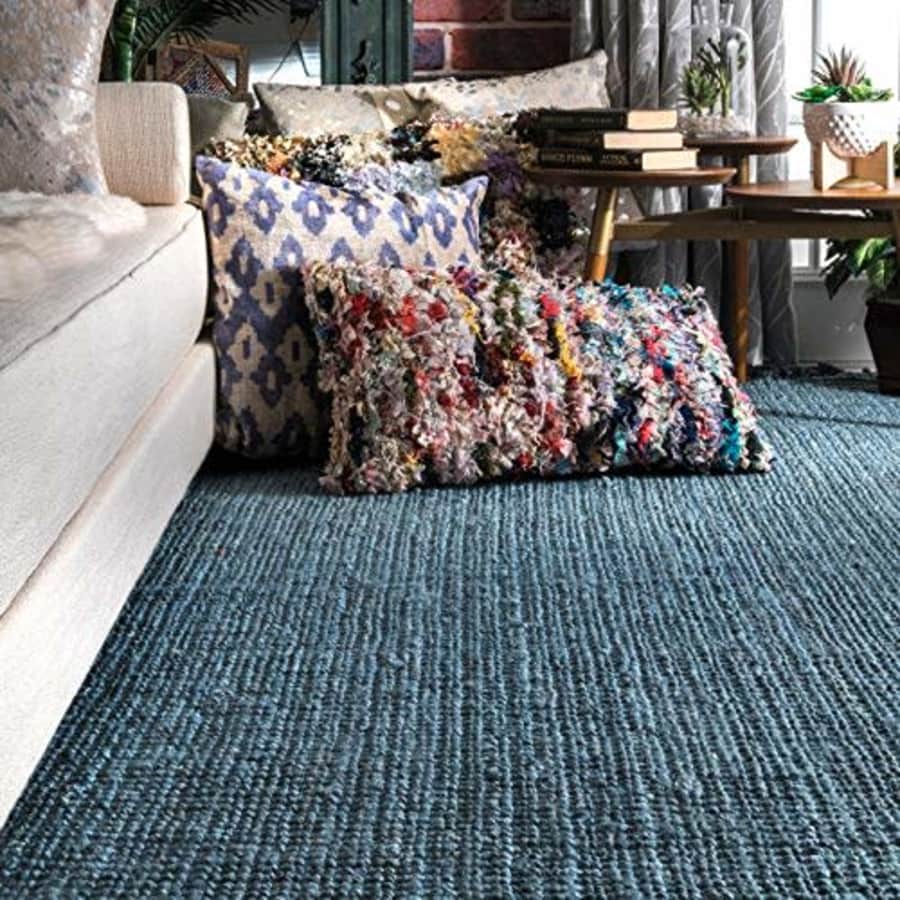 nuLOOM Natura Collection Chunky Loop Jute Area Rug, 3' x 5', Blue for $55 nuLOOM Natura Collection Chunky Loop Jute Area Rug, 3' x 5', Blue for $55