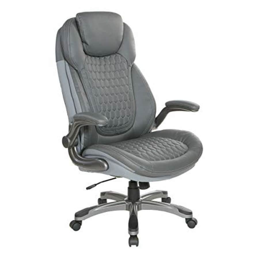 Office Star Bonded Leather High Back Chair with Flip Arms, Grey for $336 Office Star Bonded Leather High Back Chair with Flip Arms, Grey for $336
