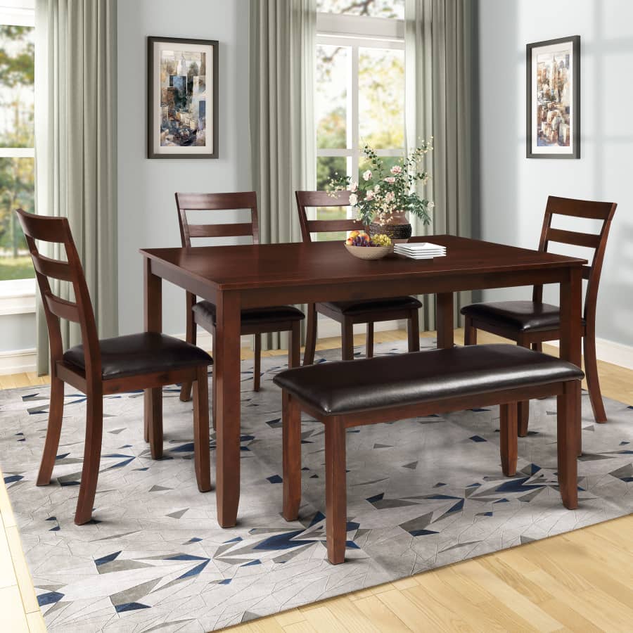 Harper & Bright Designs 6-Piece Dining Set w/ Bench for $369 Harper & Bright Designs 6-Piece Dining Set w/ Bench for $369