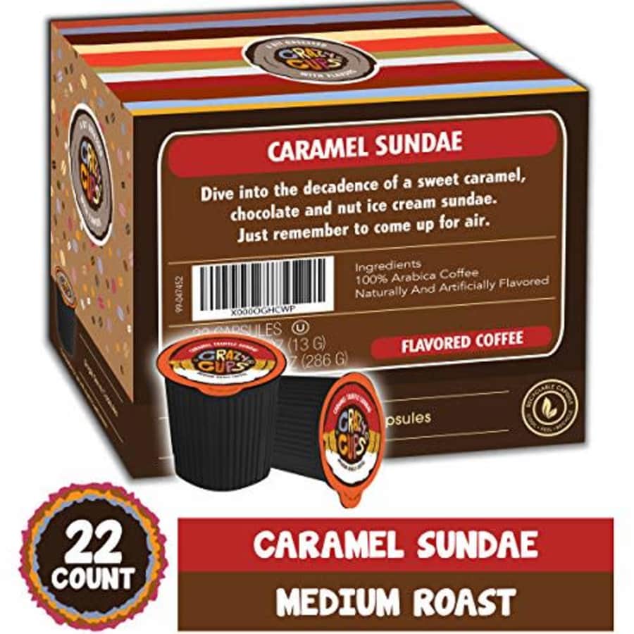 Crazy Cups Flavored Coffee for Keurig K-Cup Machines, Caramel Truffle Sundae, Hot or Iced Drinks, for $15 Crazy Cups Flavored Coffee for Keurig K-Cup Machines, Caramel Truffle Sundae, Hot or Iced Drinks, for $15