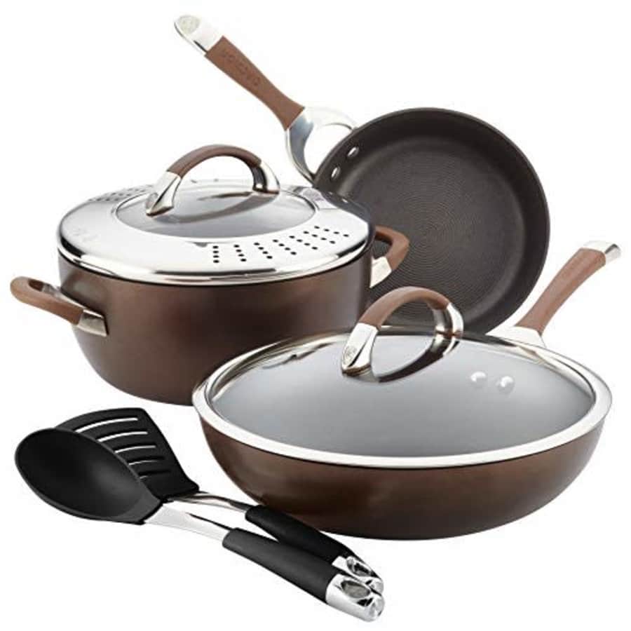 Circulon Symmetry Hard Anodized Nonstick Cookware Pots and Pans Set, 8 Piece, Chocolate Brown for $150