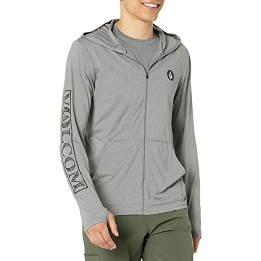 Volcom Men's Standard Rally Hooded Long Sleeve 50+ UPF Loose Fit Rashguard, Heather Grey 1, X-Small for $60