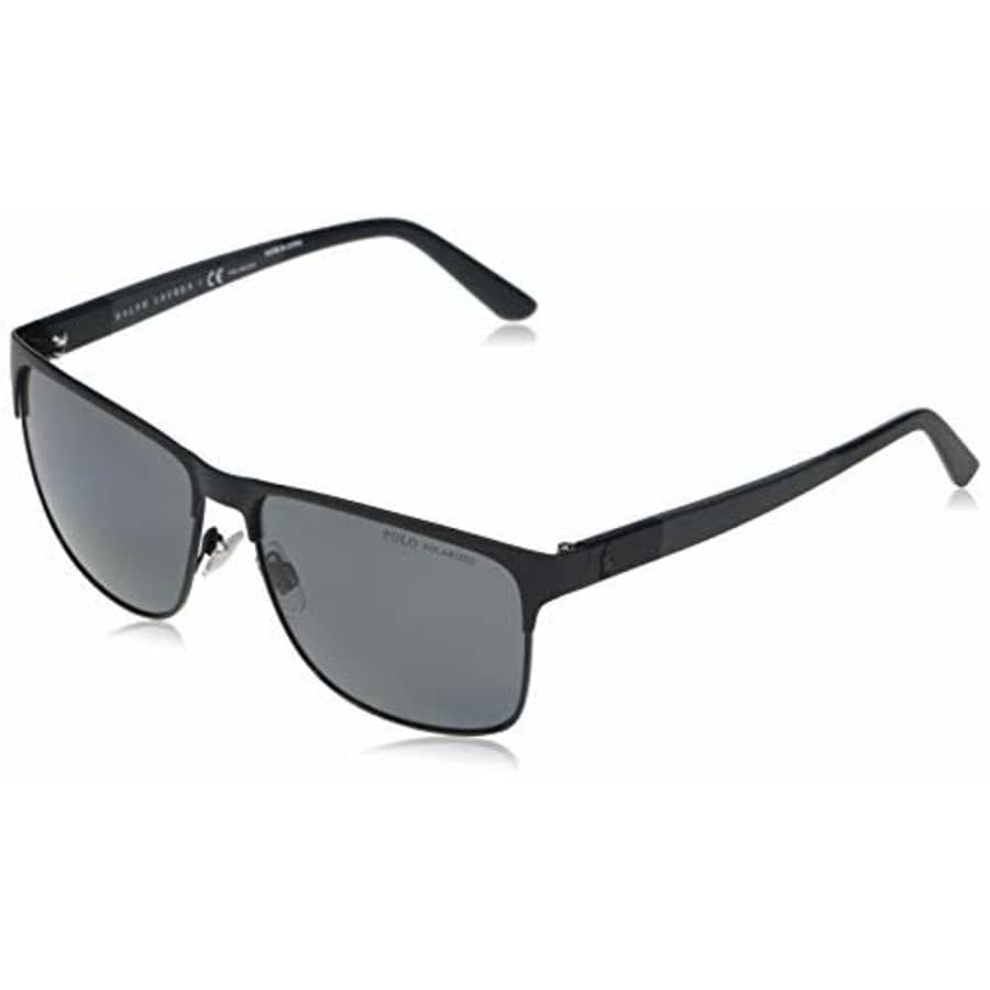 Polo Ralph Lauren Men's PH3128 Square Sunglasses, Matte Black On Shiny Black/Grey Polarized, 57 mm for $102