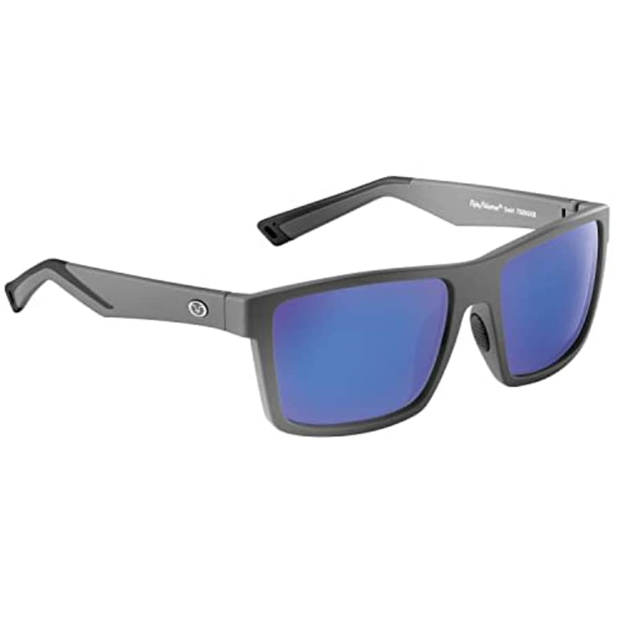 Flying Fisherman Swirl Rectangular Polarized Sunglasses, Matte Gray Frame/Smoke-Blue Mirror Lens, for $27 Flying Fisherman Swirl Rectangular Polarized Sunglasses, Matte Gray Frame/Smoke-Blue Mirror Lens, for $27