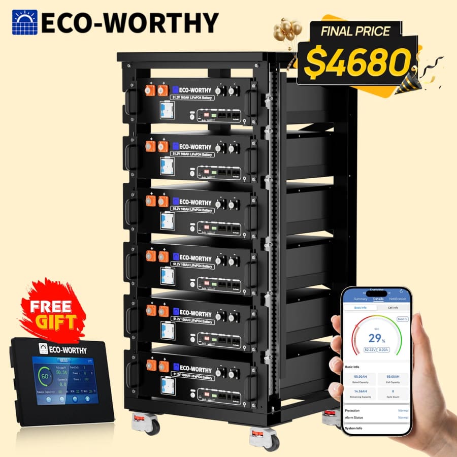 Eco-Worthy 48V 100AH Server Rack Lithium Battery 6-Pack w/ Monitor for $4,680